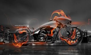 Фотообои Огненный мотоцикл в ночном городе