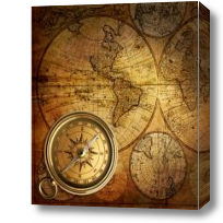 Картина карта мира с компасом